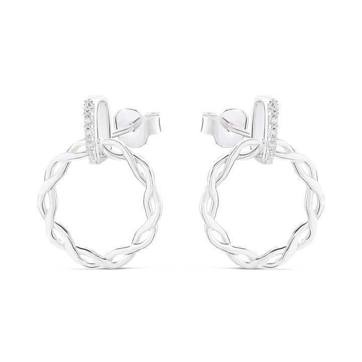 Silver Cubic Zirconia Entwined Circle Stud Earrings - 20mm - F11020