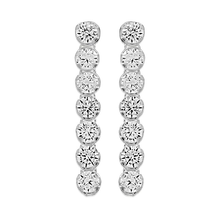 Silver Cubic Zirconia Bar Drop Earrings - 16mm drop - F11021