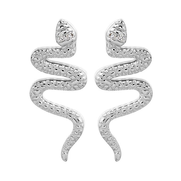 Silver Cubic Zirconia Snake Stud Earrings - 20mm - F11024