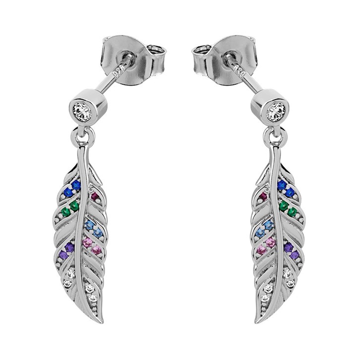 Silver Multi Cubic Zirconia Leaf Drop Earrings - 22mm drop - F11025
