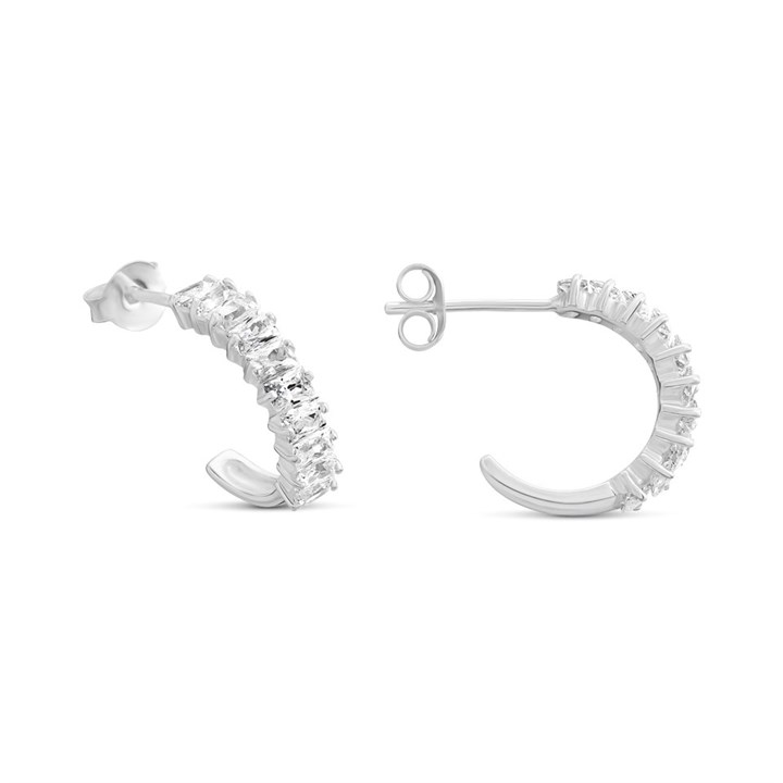 Silver Cubic Zirconia Half Hoop Earrings - 15mm - F11026