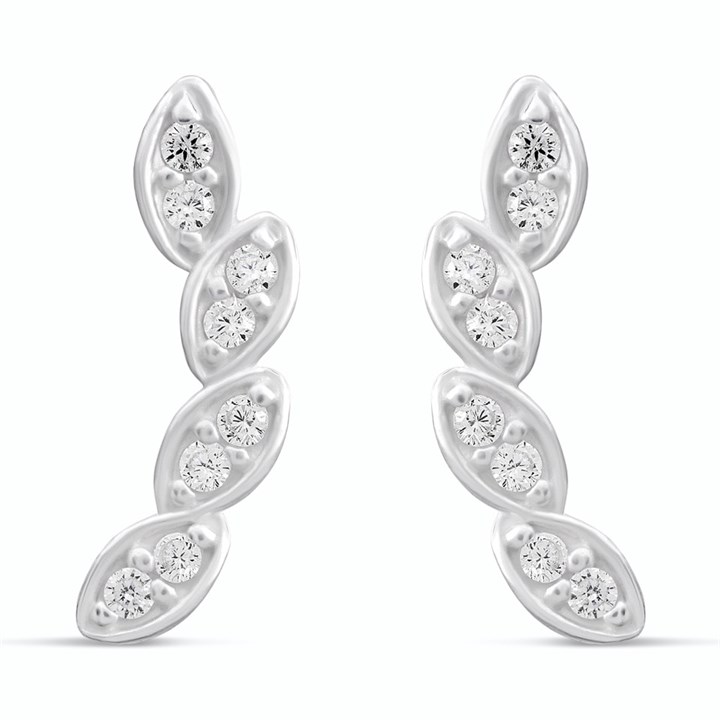 Silver Four Leaf Cubic Zirconia Earrings - 12mm - F11030