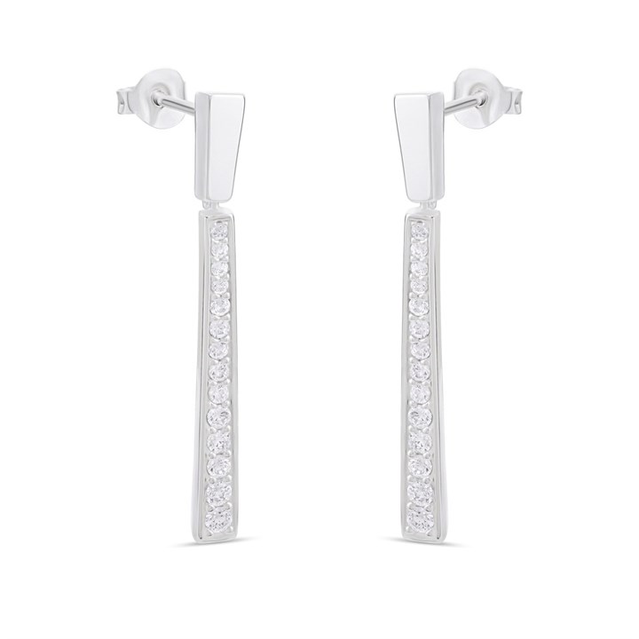Silver Cubic Zirconia Bar Drop Earrings Earrings -33mm - F11033