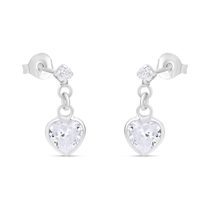 Silver  C.Z. Heart Drop Earrings - 15mm - F11035