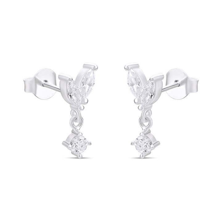 Silver Marquise C.Z. Drop Earrings - 15mm - F11036