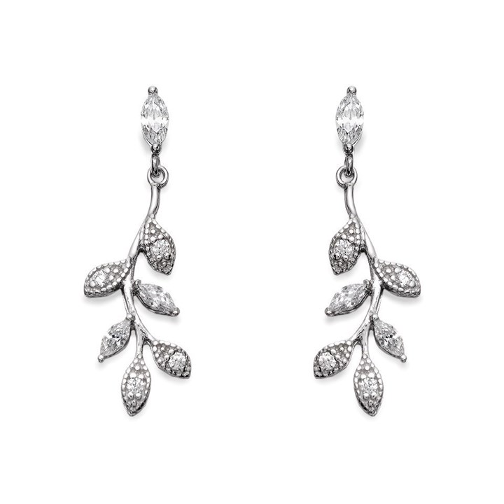 Silver Cubic Zirconia Tendril Drop Earrings - 25mm drop - F1106