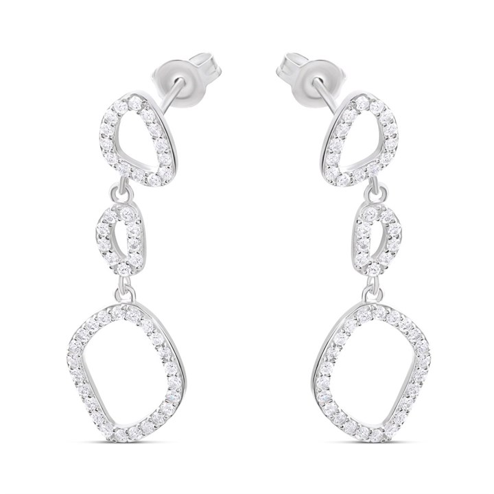 Silver Cubic Zirconia Organic Shape Drop Earrings - 35mm drop - F11102