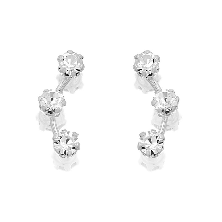 Silver Three Cubic Zirconia Stud Earrings - F1121
