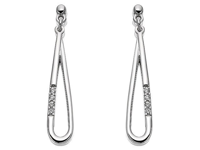 Silver Cubic Zirconia Loop Drop Earrings - 30mm drop - F1122