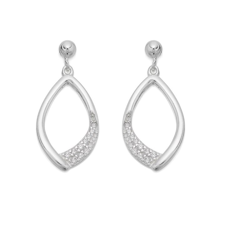 Silver Cubic Zirconia Open Teardrop Earrings - 24mm drop - F1130