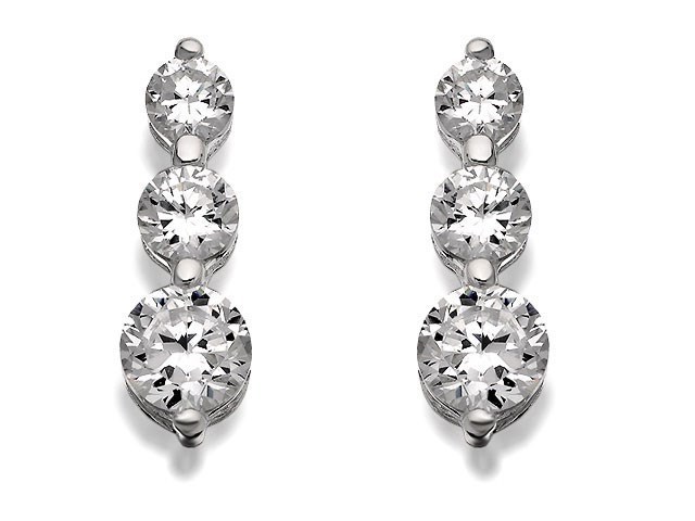 Silver Trilogy Cubic Zirconia Drop Earrings - 14mm drop - F1155
