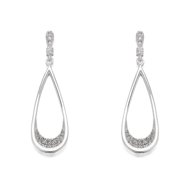 Silver Cubic Zirconia Open Teardrop Earrings - 35mm drop - F1184