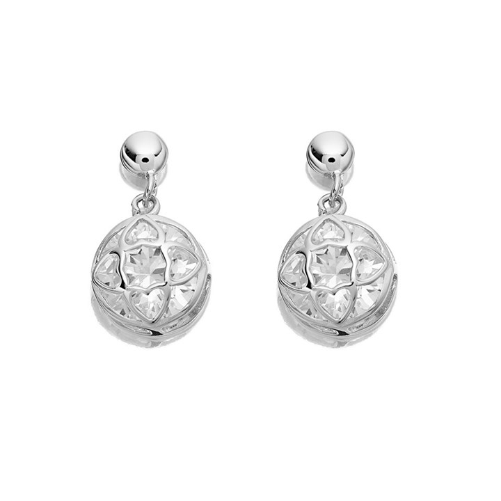Silver Cubic Zirconia Flower Drop Earrings - 16mm drop - F1209