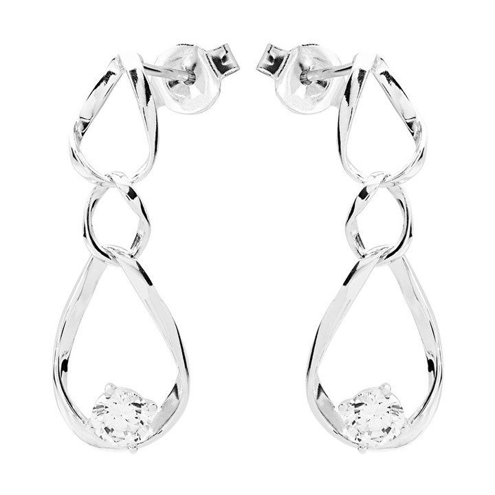 Silver Cubic Zirconia Infinity Link Drop Earrings - 27mm drop - F1212