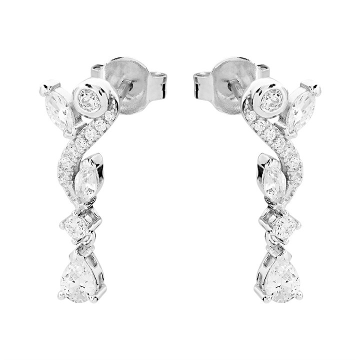 Silver Cubic Zirconia Drop Earrings - 19mm drop - F1214