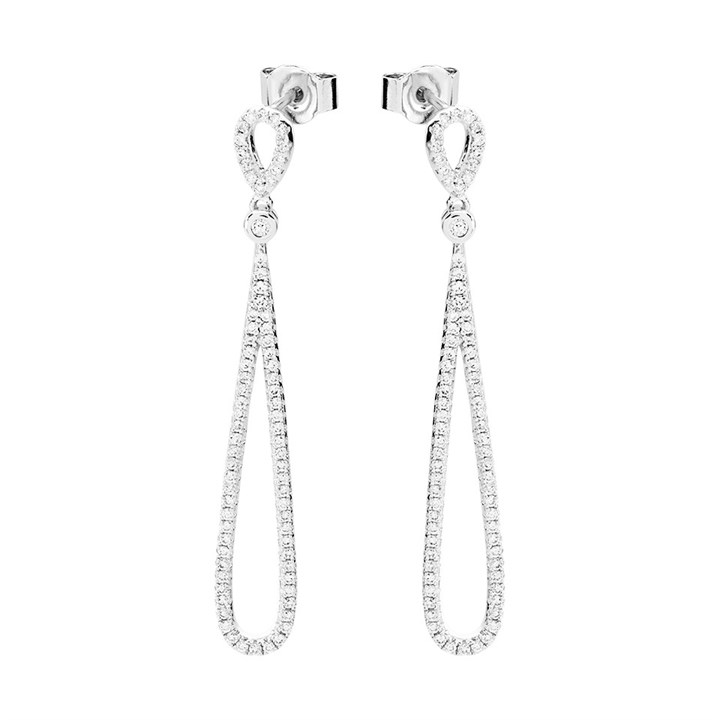 Silver Cubic Zirconia Elongated Teardrop Earrings - 48mm drop - F1216