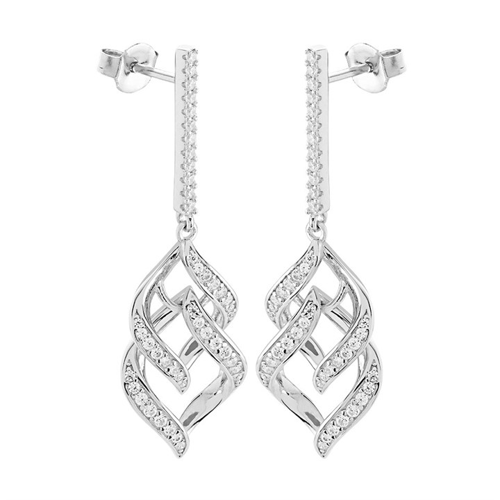 Silver Cubic Zirconia Link Drop Earrings - 40mm drop - F1218