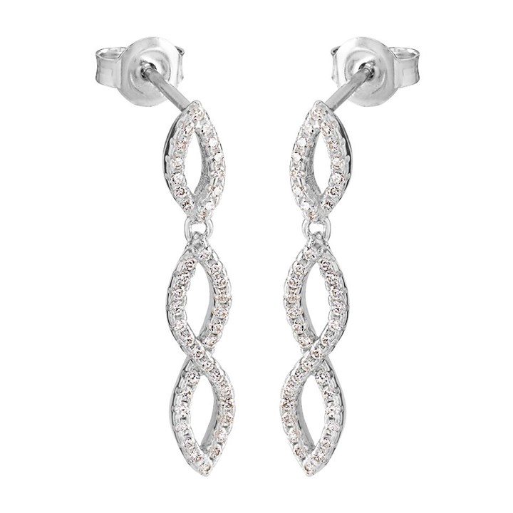 Silver Cubic Zirconia Infinity Drop Earrings - 26mm drop - F1228