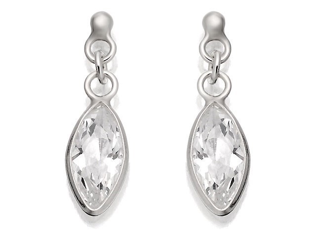 Silver Ellipse Cubic Zirconia Drop Earrings - 18mm drop - F1290