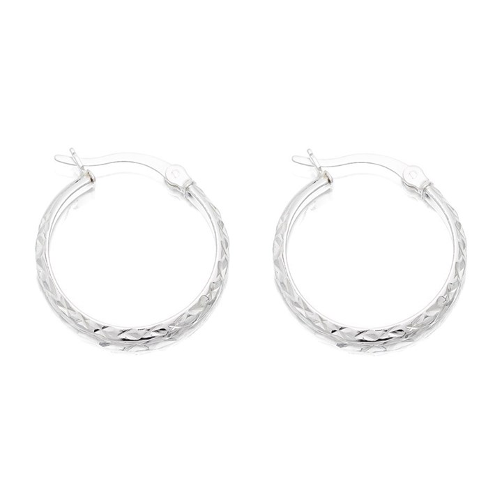 Silver Diamond Cut Hoop Earrings - 20mm - F13002