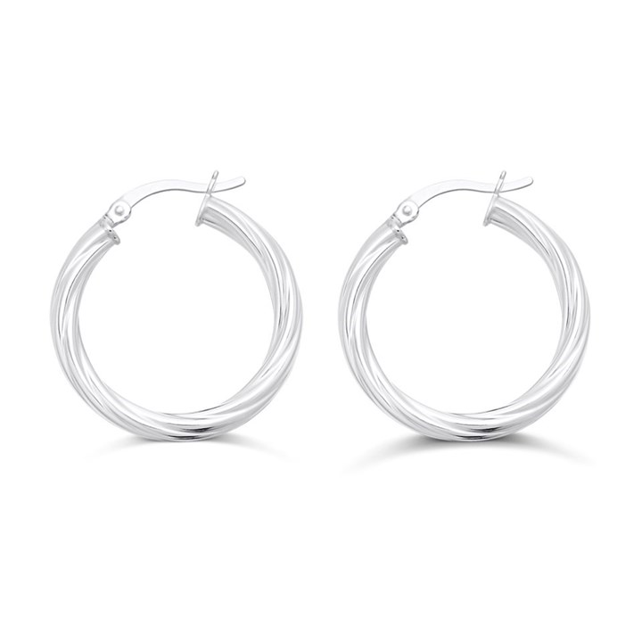 Silver Twist Tube Hoop Earrings - 25mm - F13006