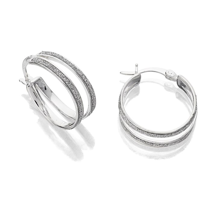 Silver Stardust Hoop Earrings - 16mm - F13009