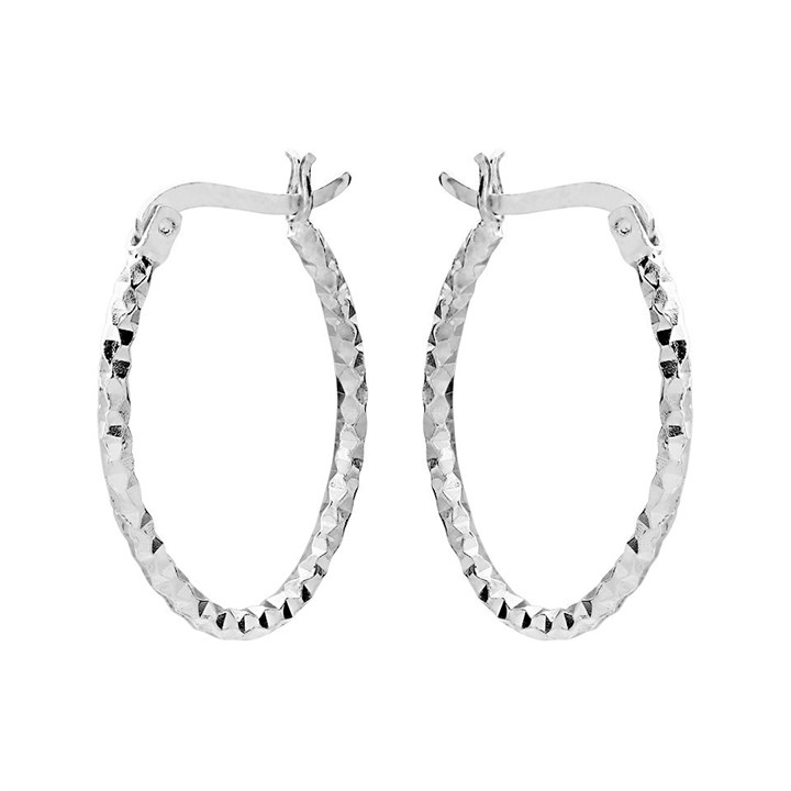 Silver Oval Hoop Earrings - 25mm - F13011