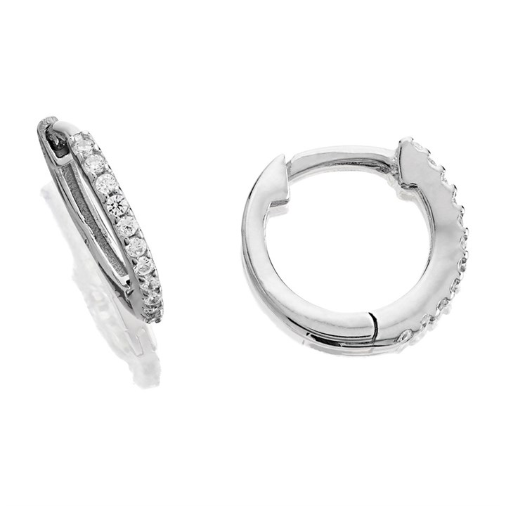 Silver Cubic Zirconia Hoop Earrings - 10mm - F13013
