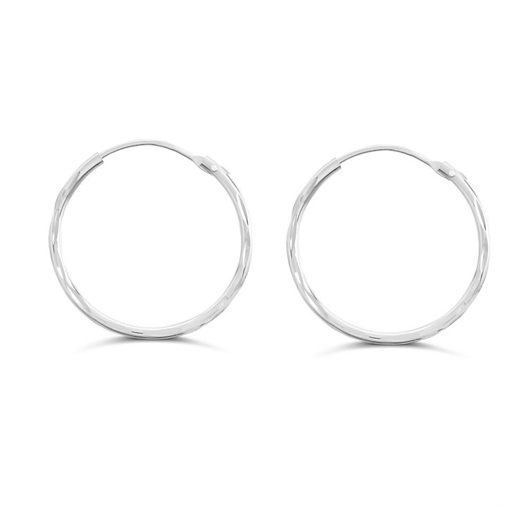 Silver Diamond Cut Hoop Earrings - 20mm - F13017