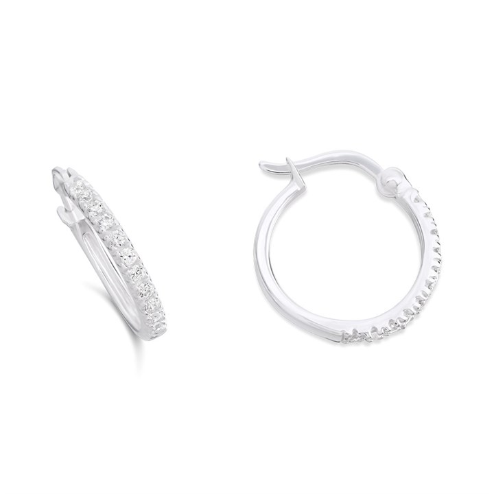 Silver Cubic Zirconia Creole Earrings - 15mm - F13019