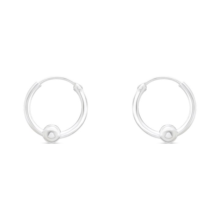 Silver Tube Hoop And Bead Earrings -13mm - F13023