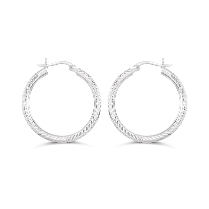 Silver Diamond-Cut Hoop Earrings - 30mm - F13027