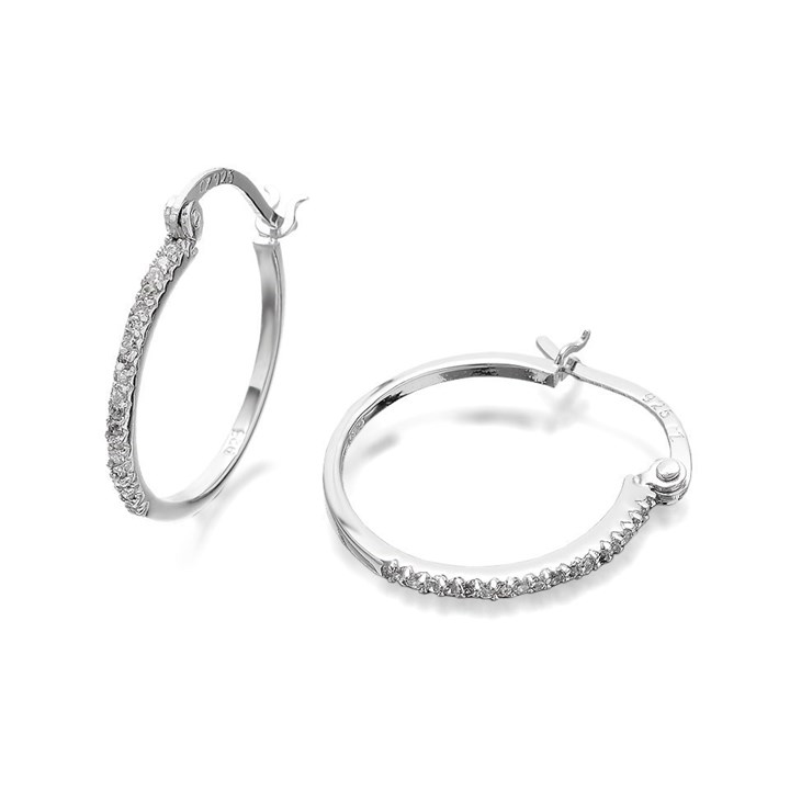 Silver Cubic Zirconia Hoop Earrings - 20mm - F1307