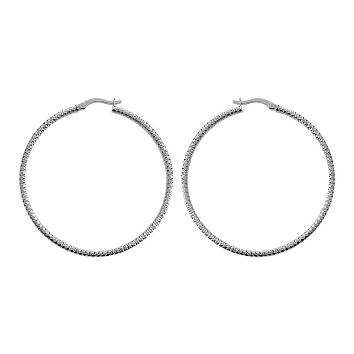 Silver Diamond Cut Hoop Earrings - 50mm - F13104