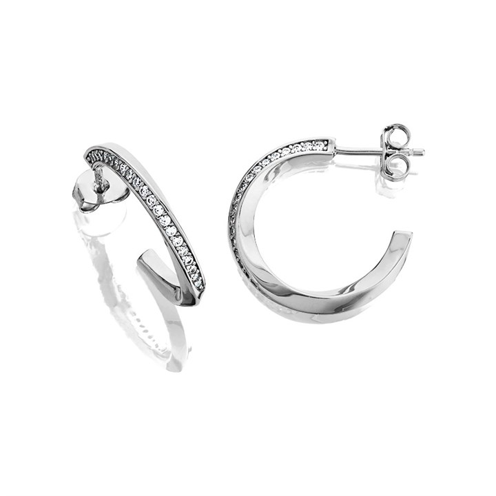 Silver Cubic Zirconia Twisted Hoop Earrings - 20mm - F13105