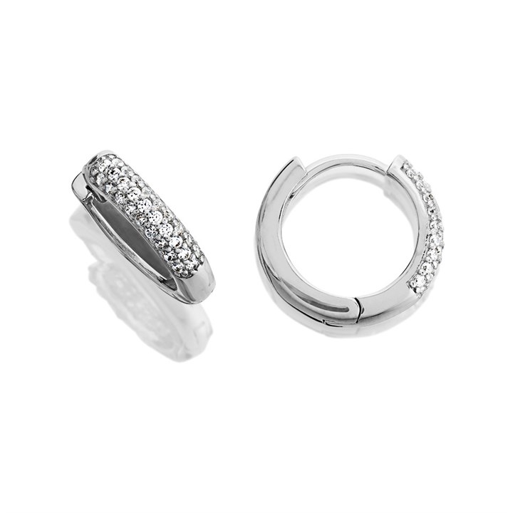 Silver Cubic Zirconia Hoop Earrings - 13mm - F13116