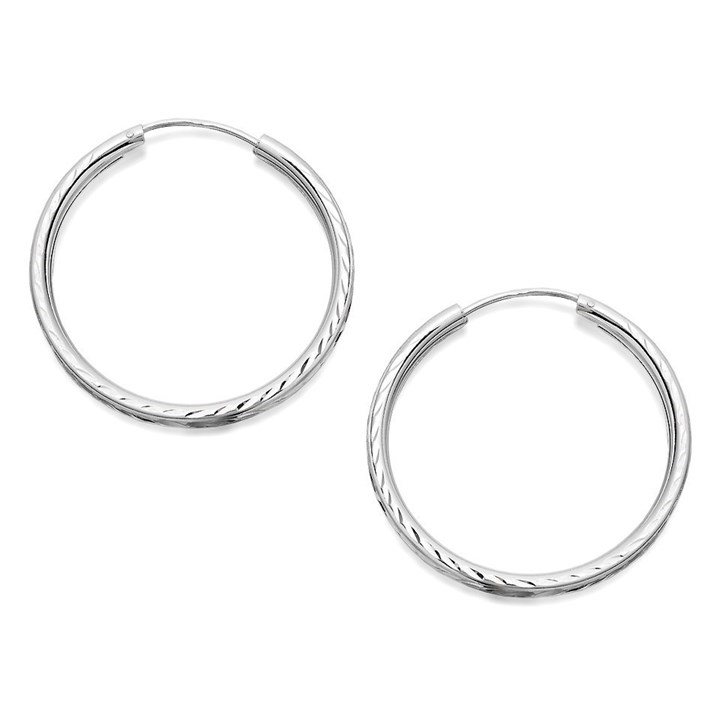 Silver Diamond Cut Hoop Earrings - 30mm - F1311