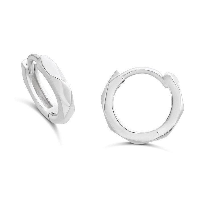 Silver Facetted Huggie Hoop Earrings - 11mm - F13134