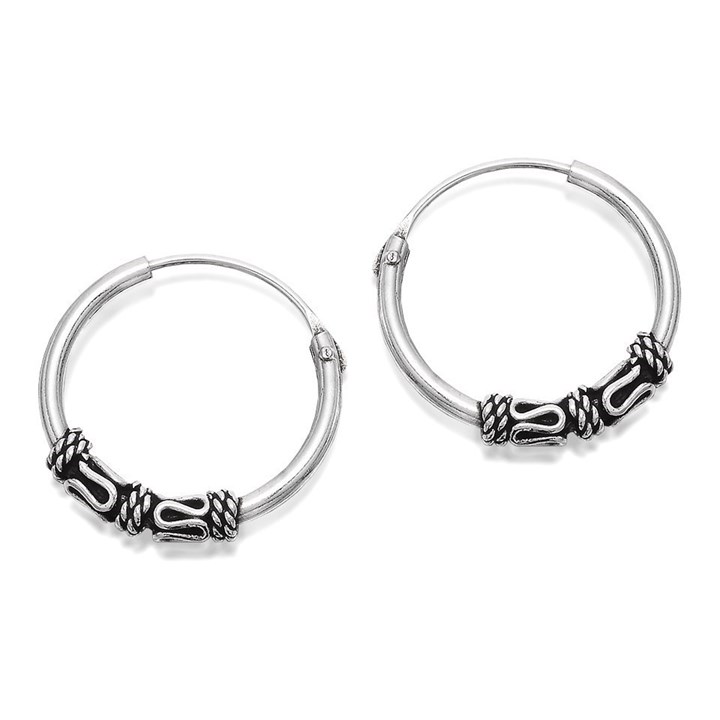 Silver Bali Style Hoop Earrings - 14mm - F1313
