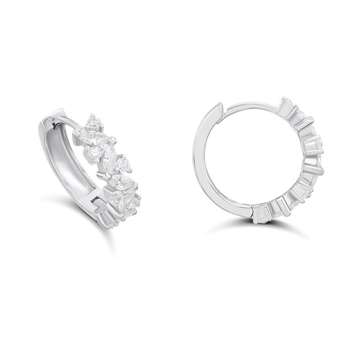 Silver Cubic Zirconia Mixed Cut Hoop Earrings - F13157
