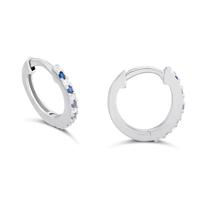 Silver Blue/White CZ Huggie Hoop Earrings - F13165