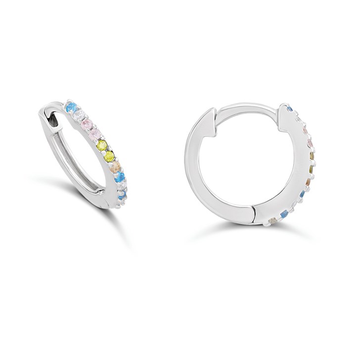 Silver Pastel CZ Huggie Hoop Earrings - F13166
