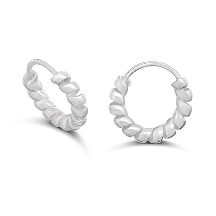 Silver Twist Huggie Hoop Earrings- 8mm - F13167