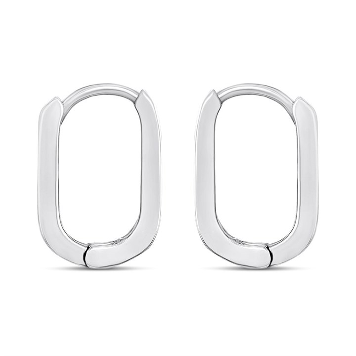Silver Squared Oval Hoop Earrings - F13169
