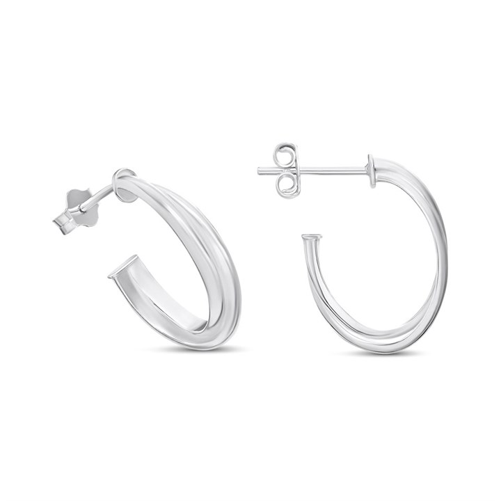 Silver Crossover Oval Hoop Earrings - F13171