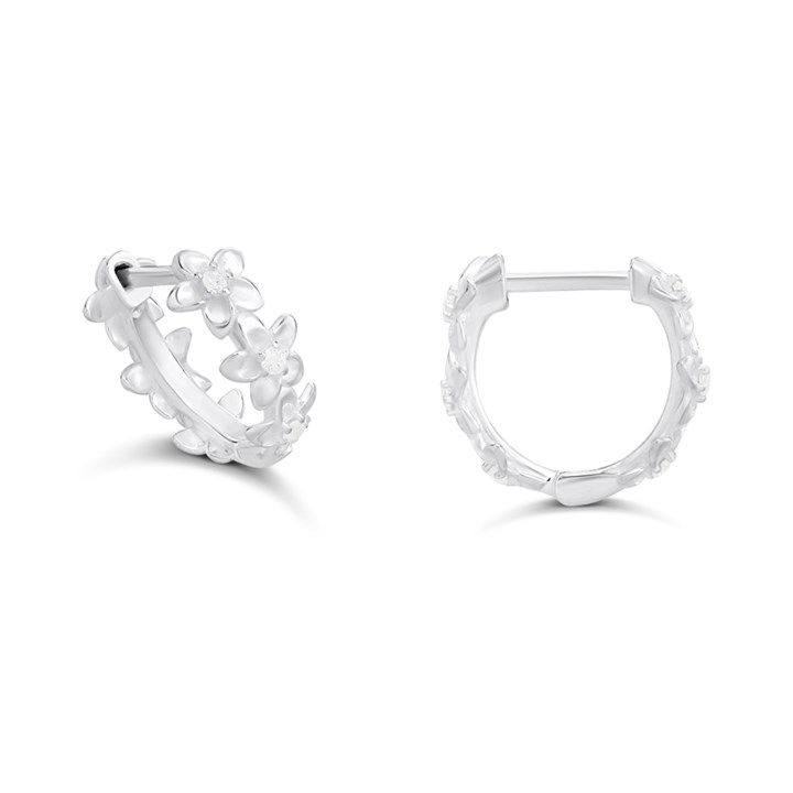 Silver CZ Flower Hoop Earrings - F13174