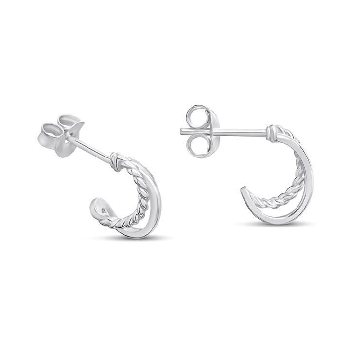 Silver Twist Polish Double Hoop Earrings - F13178