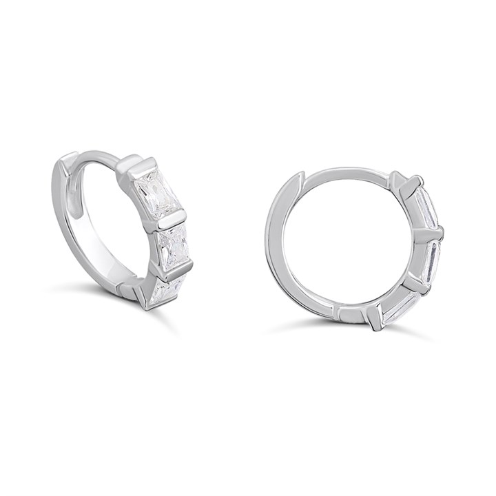 Silver Rectangle CZ Hoop Earrings- 12mm - F13179