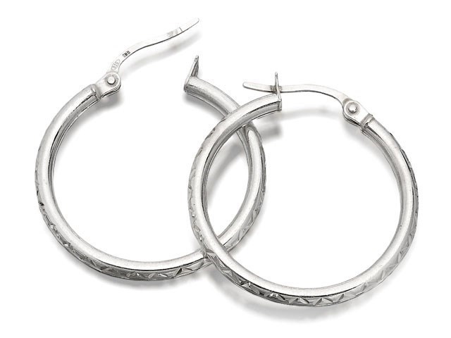 Silver Diamond Cut Hoop Earrings - 24mm - F1317