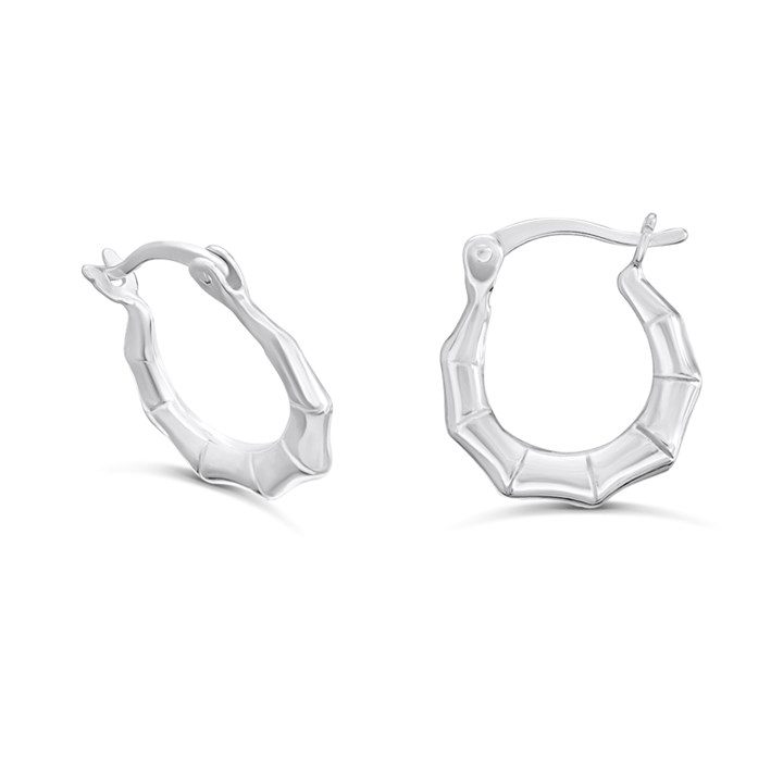 Silver Bamboo Style Creole Hoop Earrings- 15mm - F13183